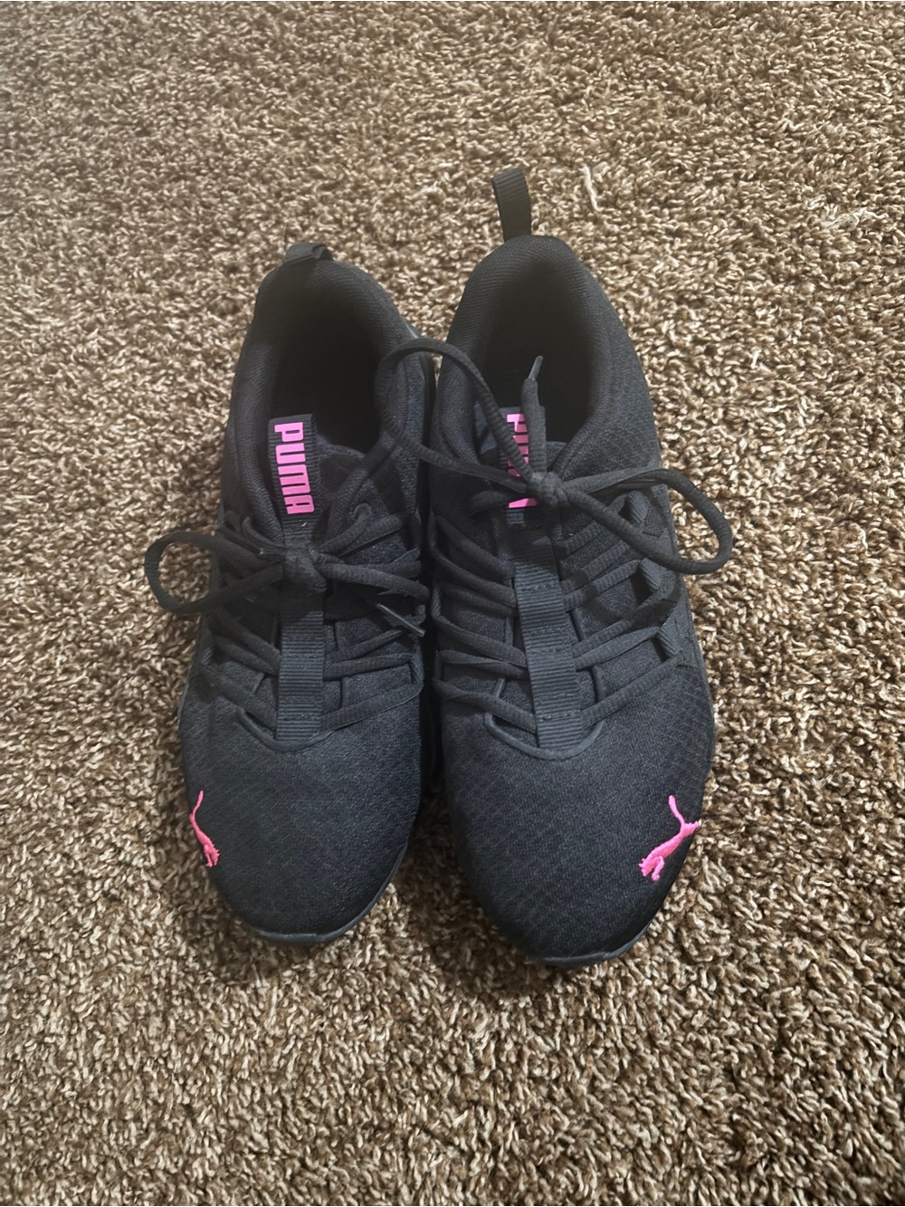 Puma Black Running Shoes with Pink Logo Accents